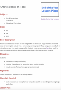 Create a Book on Tape Lesson Plan Create a Book on Tape Lesson Plan