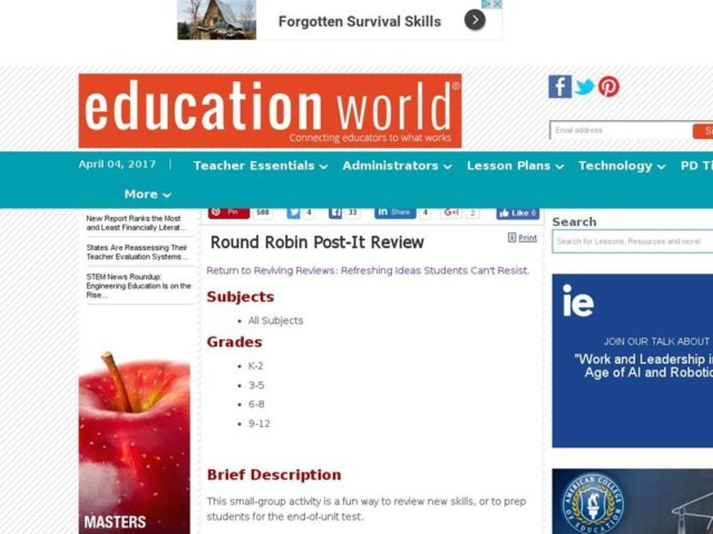 Round Robin Post-It Review Lesson Plan Round Robin Post-It Review Lesson Plan