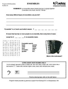 Boombox Classroom: Ensembles Worksheet Boombox Classroom: Ensembles Worksheet