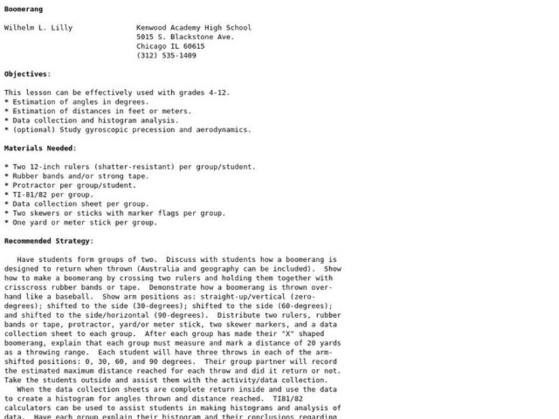 Boomerang Lesson Plan Boomerang Lesson Plan