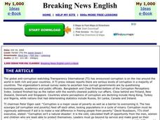 Breaking News English: Corruption Widespread in 70 Countries Worksheet Breaking News English: Corruption Widespread in 70 Countries Worksheet