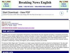 Breaking News English: Corruption Widespread in 70 Countries Worksheet Breaking News English: Corruption Widespread in 70 Countries Worksheet