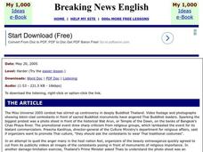 Breaking News English: Miss Universe Pageant Angers Thais Worksheet Breaking News English: Miss Universe Pageant Angers Thais Worksheet