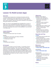 Multi-screen Apps Lesson Plan Multi-screen Apps Lesson Plan