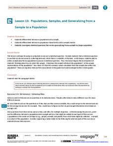 Populations, Samples, and Generalizing from a Sample to a Population Lesson Plan Populations, Samples, and Generalizing from a Sample to a Population Lesson Plan