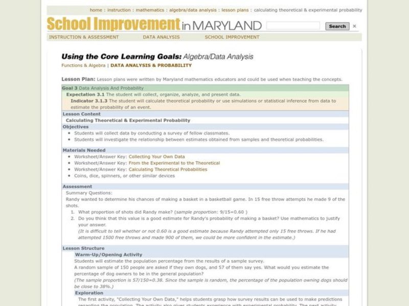 Calculating Theoretical & Experimental Probability Lesson Plan Calculating Theoretical & Experimental Probability Lesson Plan