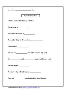 Calendar Activity Worksheet Calendar Activity Worksheet