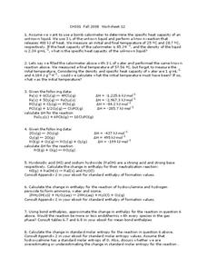 Calorimetry Worksheet Calorimetry Worksheet