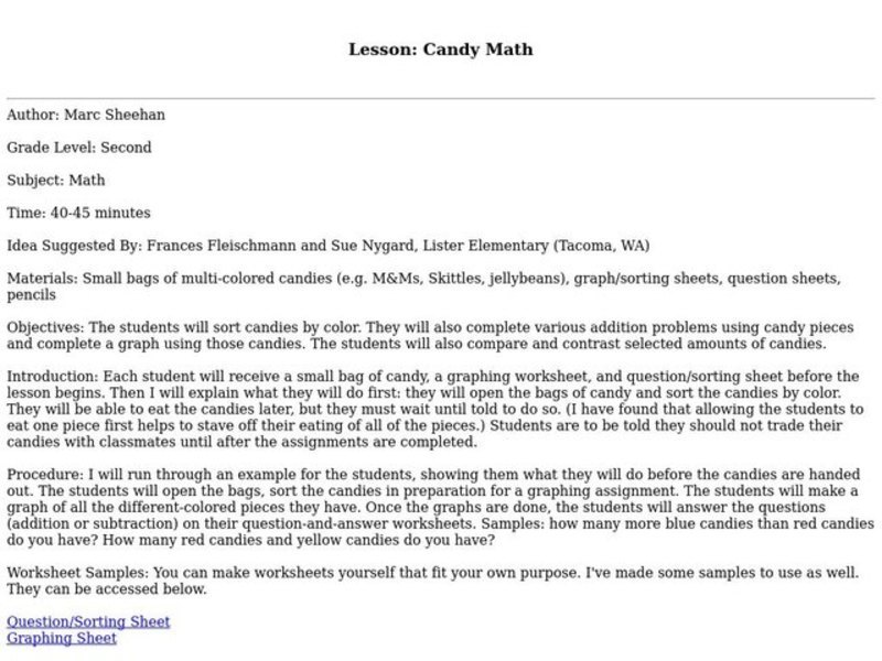 Candy Math Lesson Plan Candy Math Lesson Plan