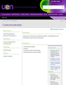 Carbohydrates Lesson Plan Carbohydrates Lesson Plan