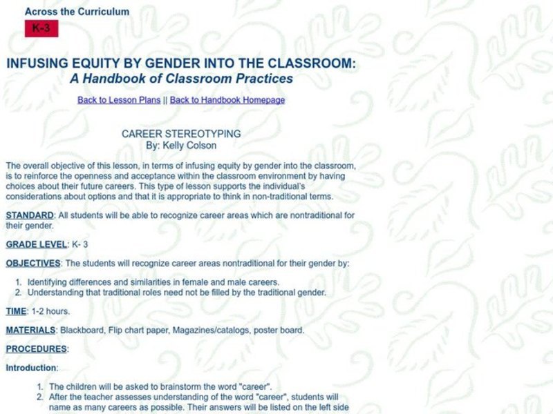 Career Stereotyping Lesson Plan Career Stereotyping Lesson Plan