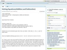 Solving Equations- Addition And Subtraction Lesson Plan Solving Equations- Addition And Subtraction Lesson Plan