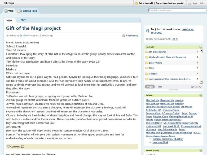 Gift of the Magi Project Lesson Plan Gift of the Magi Project Lesson Plan