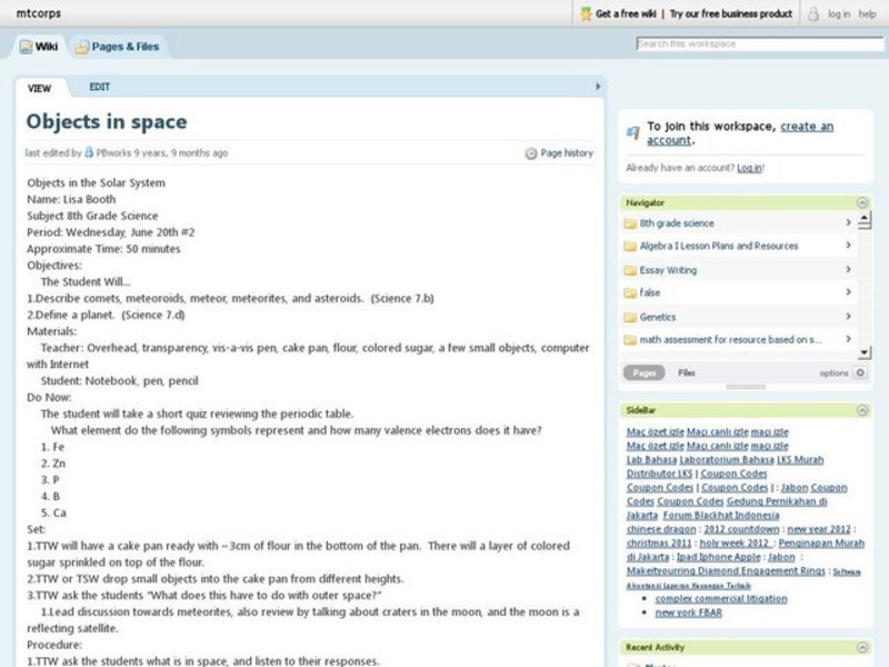 Objects in the Solar System Lesson Plan Objects in the Solar System Lesson Plan