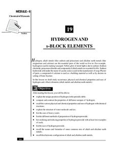 Hydrogen and s-Block Elements Handout Hydrogen and s-Block Elements Handout