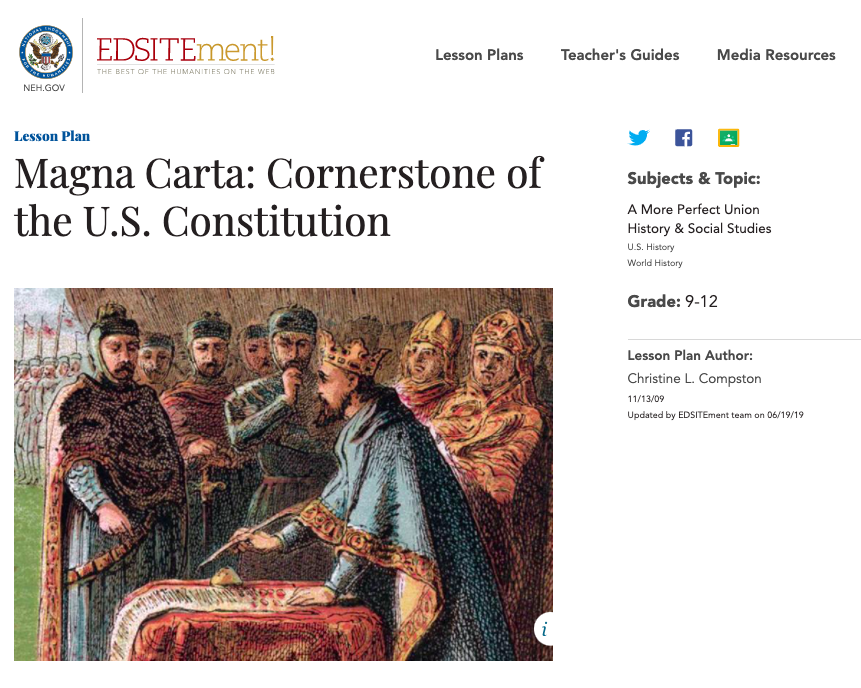 Magna Carta: Cornerstone of the U.S. Constitution Lesson Plan Magna Carta: Cornerstone of the U.S. Constitution Lesson Plan