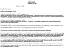 Chef for a Day Lesson Plan Chef for a Day Lesson Plan