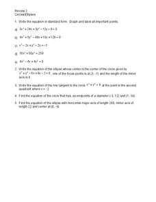 Circles and Ellipses Worksheet Circles and Ellipses Worksheet