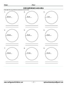 Circumference and Area Worksheet Circumference and Area Worksheet