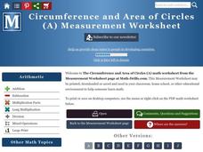 Circumference and Area of Circles Worksheet Circumference and Area of Circles Worksheet
