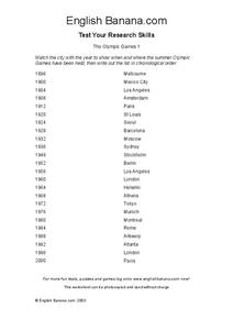 Cities: Olympic Games Worksheet Cities: Olympic Games Worksheet