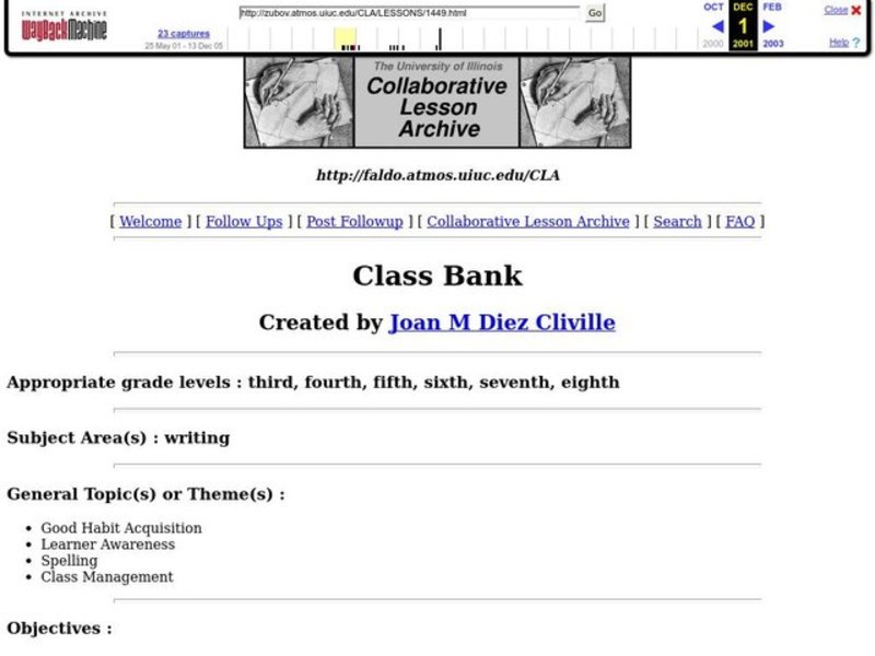 Class Bank Lesson Plan Class Bank Lesson Plan