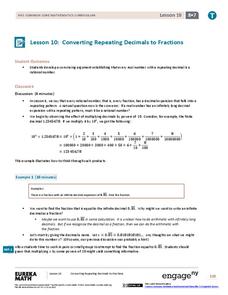 Converting Repeating Decimals to Fractions Lesson Plan Converting Repeating Decimals to Fractions Lesson Plan