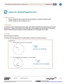 Decimal Expansion of Pi Lesson Plan Decimal Expansion of Pi Lesson Plan