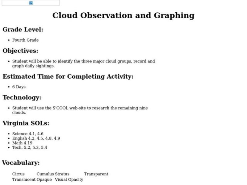 Cloud Observation and Graphing Lesson Plan Cloud Observation and Graphing Lesson Plan