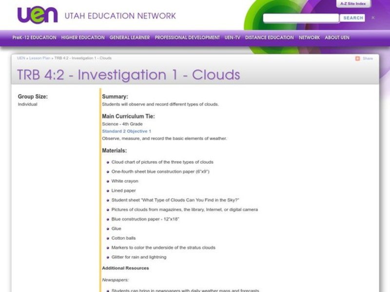 Clouds Lesson Plan Clouds Lesson Plan