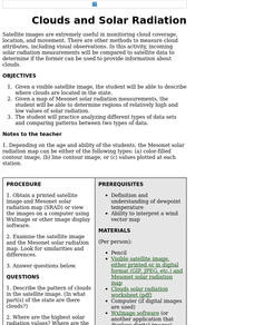 Clouds and Solar Radiation Lesson Plan Clouds and Solar Radiation Lesson Plan