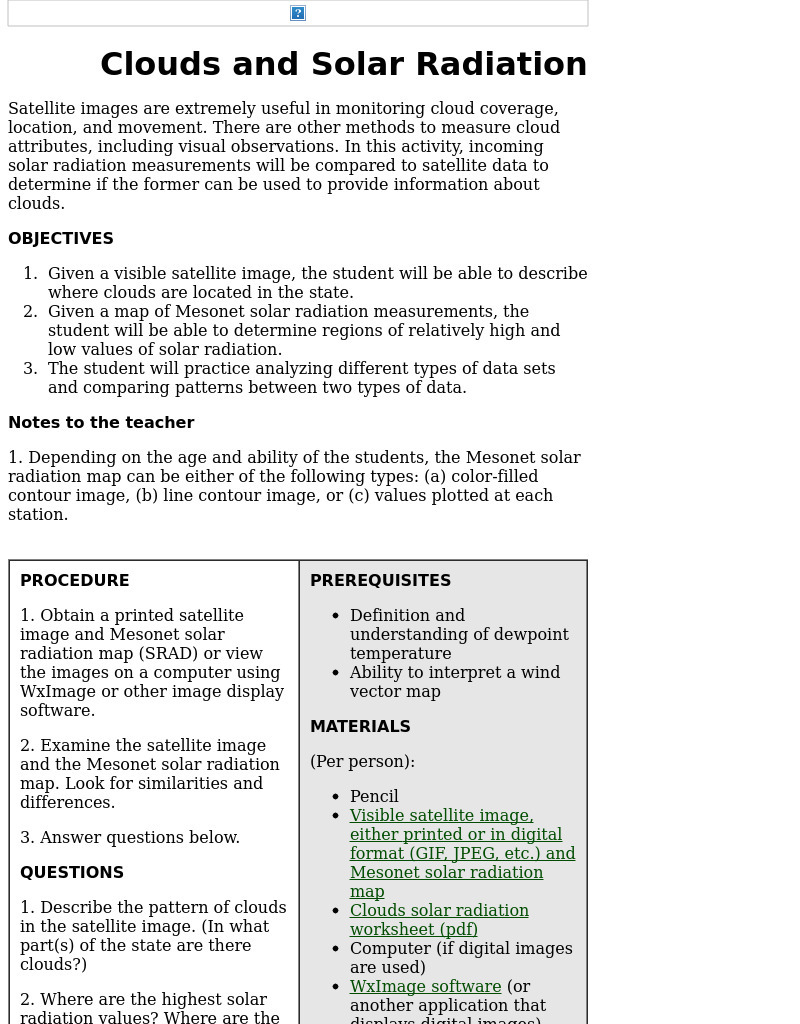 Clouds and Solar Radiation Lesson Plan Clouds and Solar Radiation Lesson Plan