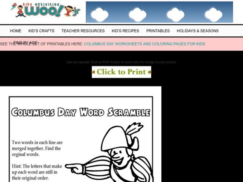 Columbus Day Word Scramble Worksheet Columbus Day Word Scramble Worksheet