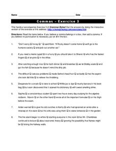 Commas Worksheet Commas Worksheet