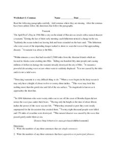 Commas Worksheet Commas Worksheet