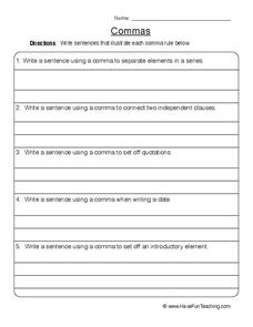 Commas Worksheet Commas Worksheet
