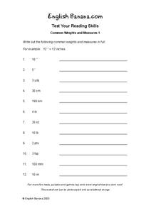 Common Weights and Measures 1 Worksheet Common Weights and Measures 1 Worksheet