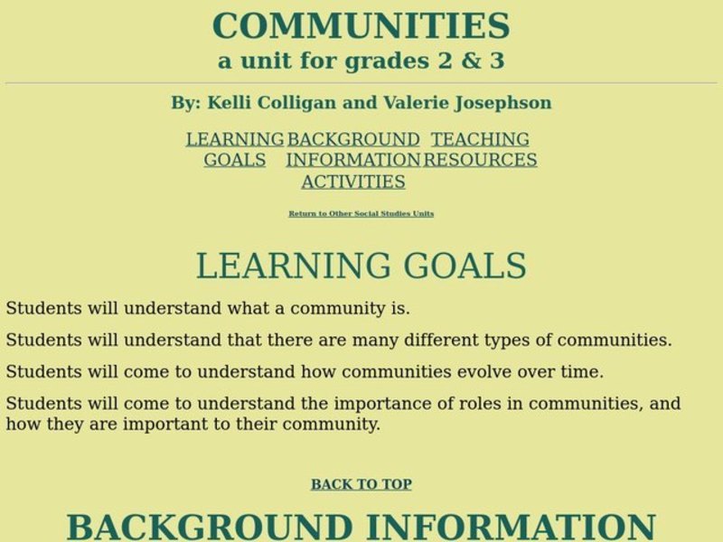 Communities Lesson Plan Communities Lesson Plan