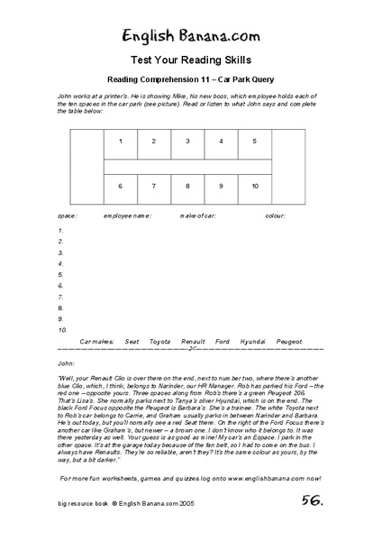 Company Parking Lot Worksheet Company Parking Lot Worksheet