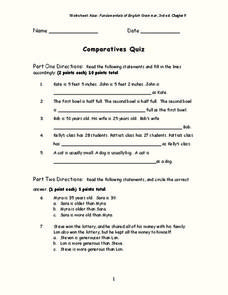 Comparatives Quiz Worksheet Comparatives Quiz Worksheet
