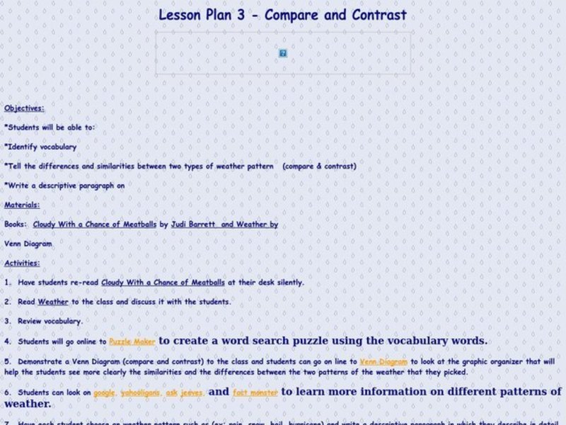 Compare and Contrast Lesson Plan Compare and Contrast Lesson Plan