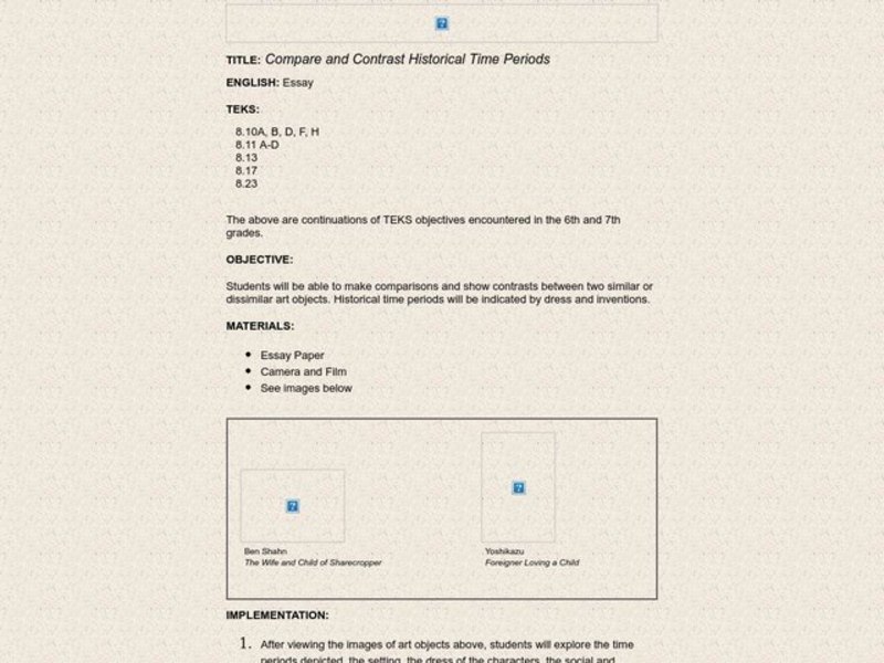 COMPARE AND CONTRAST HISTORICAL TIME PERIODS Lesson Plan COMPARE AND CONTRAST HISTORICAL TIME PERIODS Lesson Plan