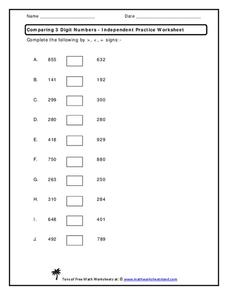 Comparing 3 Digit Numbers Worksheet Comparing 3 Digit Numbers Worksheet
