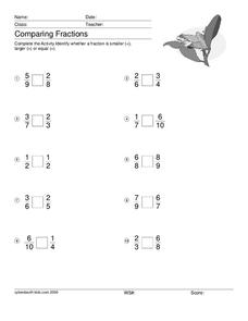 Comparing Fractions Worksheet Comparing Fractions Worksheet