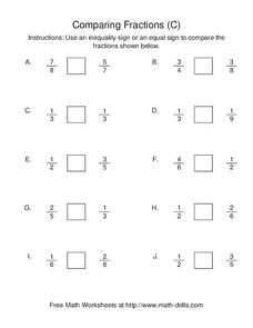 Comparing Fractions (C) Worksheet Comparing Fractions (C) Worksheet