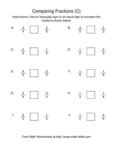 Comparing Fractions (C) Worksheet Comparing Fractions (C) Worksheet