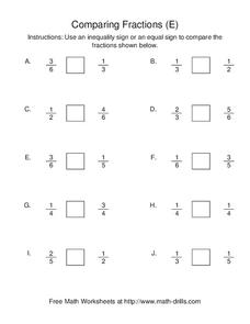 Comparing Fractions (E) Worksheet Comparing Fractions (E) Worksheet