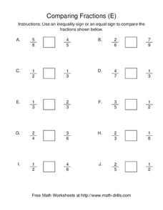 Comparing Fractions (E) Worksheet Comparing Fractions (E) Worksheet