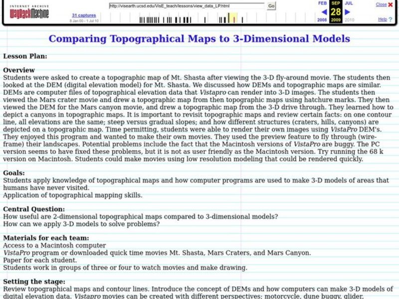 Comparing Topographical Maps to 3-Dimensional Models Lesson Plan Comparing Topographical Maps to 3-Dimensional Models Lesson Plan
