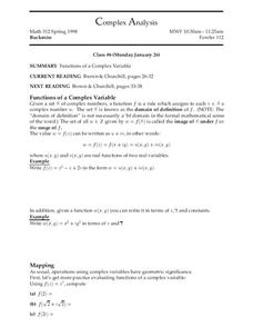 Complex Analysis:  Functions of Complex Variables Worksheet Complex Analysis:  Functions of Complex Variables Worksheet